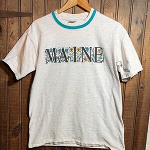 Vintage Castaway Maine Speckled White T-Shirt